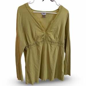 Y2K Babydoll Top – Green Lace Trim, Fairycore WhimsyGoth Size 1X